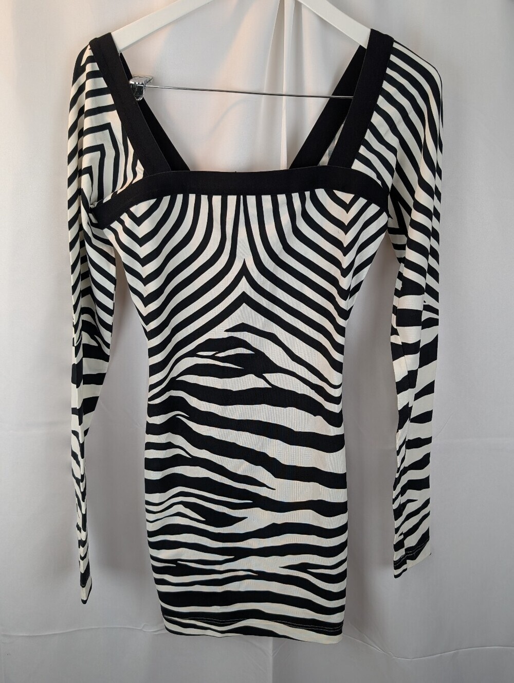 Just Cavalli Black & White Zebra-Striped Square Neck Bodycon Dress 4(40) BNWT